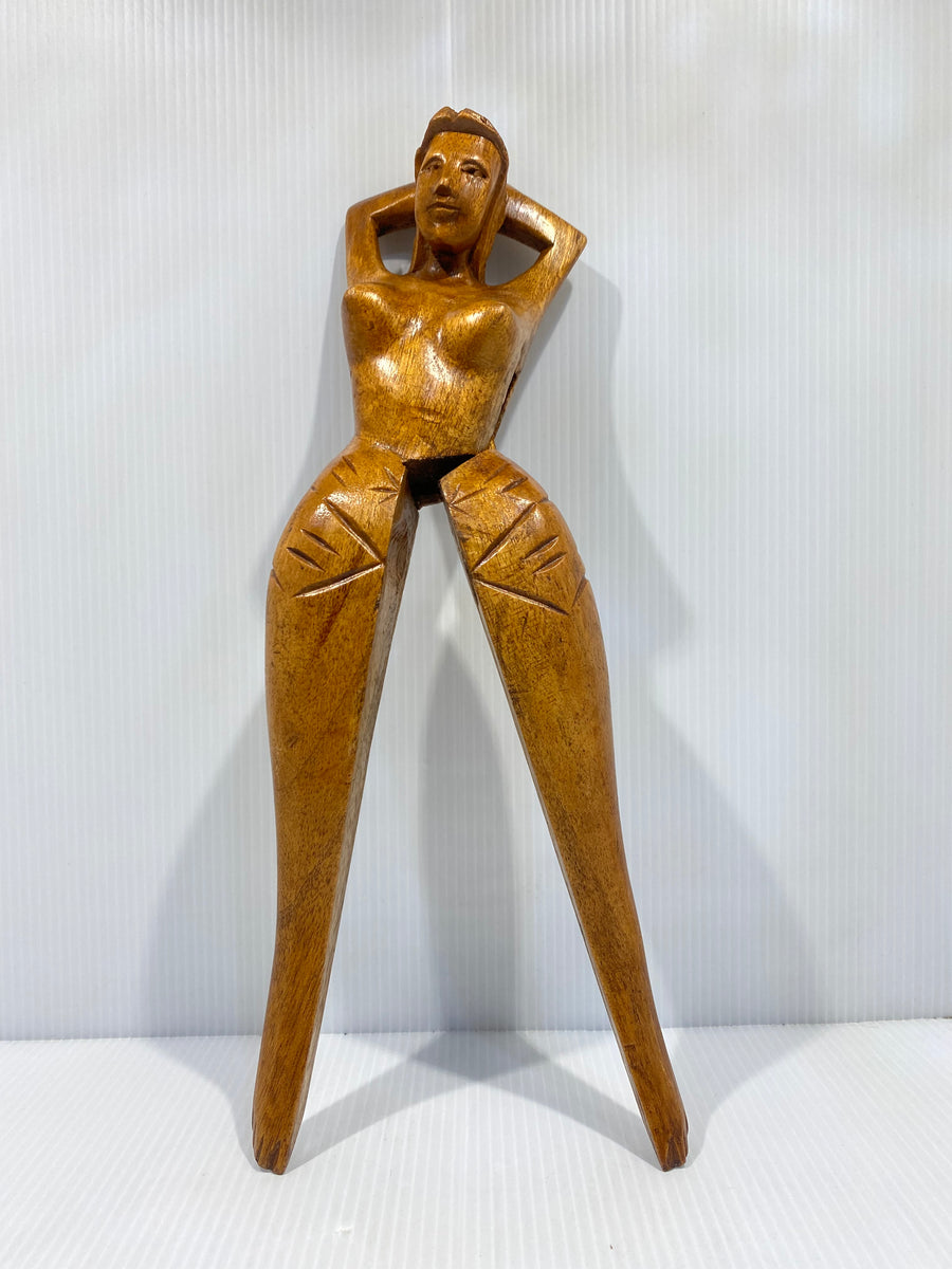 Rare and original woman Flex Leg Nutcracker 1950s Wood Carving . Made –  Iapello Arts & Antiques