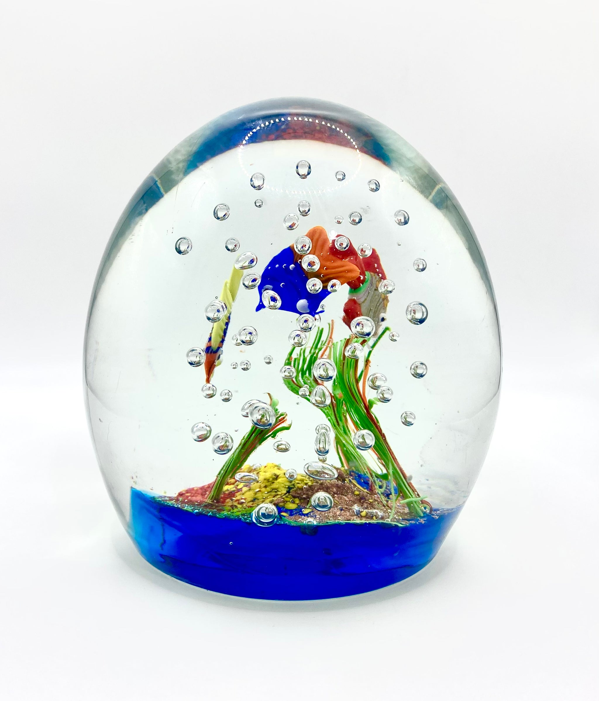 Murano top glass aquarium paperweight vintage blue opaline venetian glass sphere