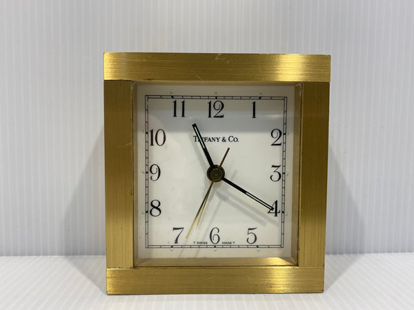 Tiffany & Co. Machined Bronze or Brass Square Mantel Desk Clock 