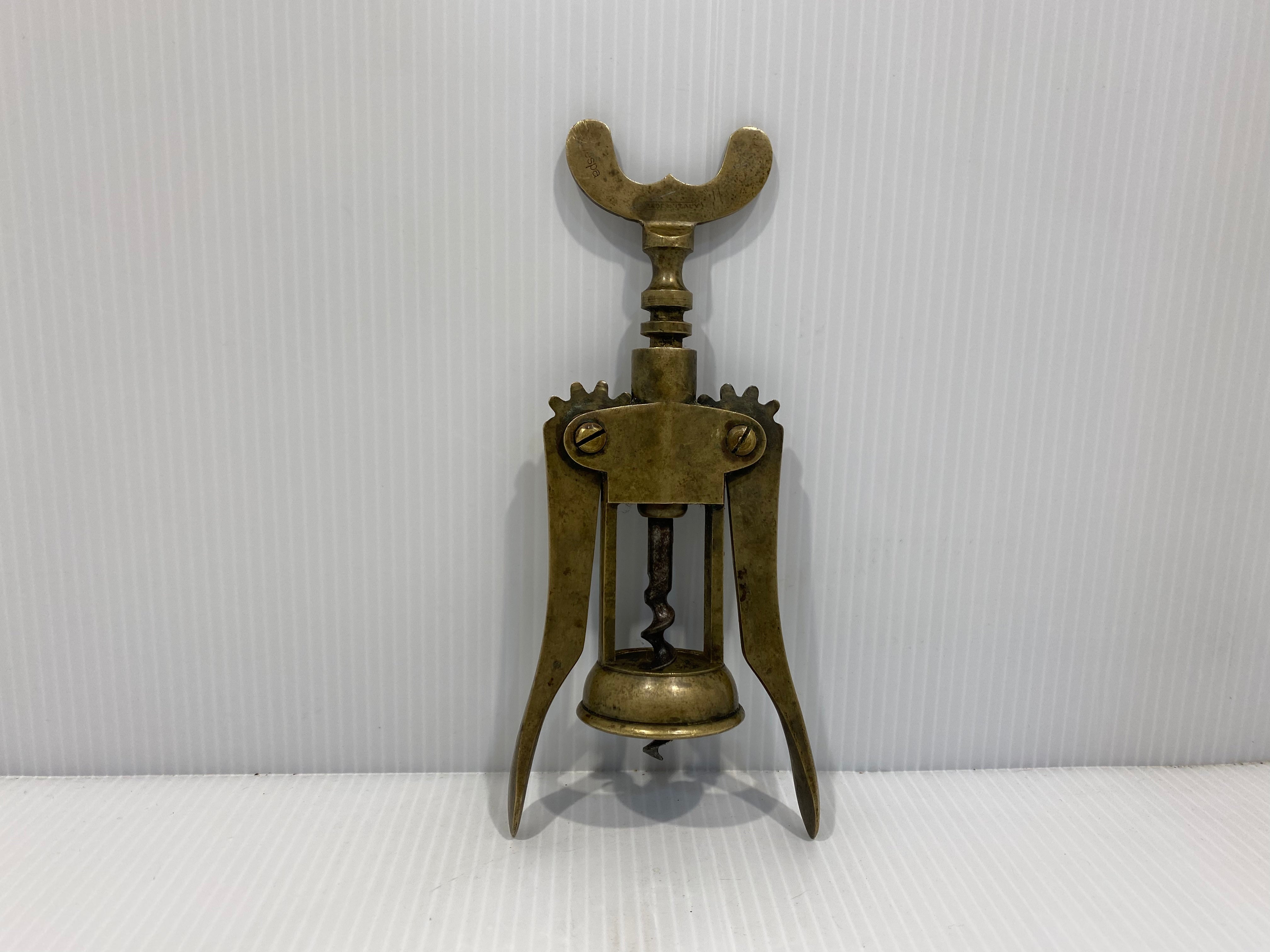 1930's Vintage Brass Inlay Engraved Horse Shape Bottle WINE Corkscrew Opener