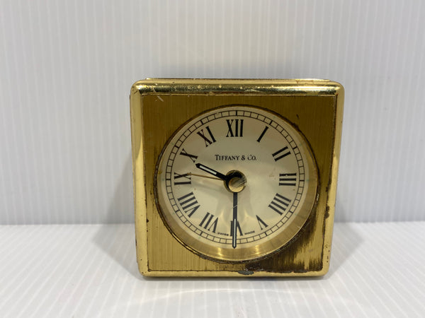 Tiffany & Co. solid brass collectible cube clock. Made of heavy thick brass  with quartz clock and Alarm