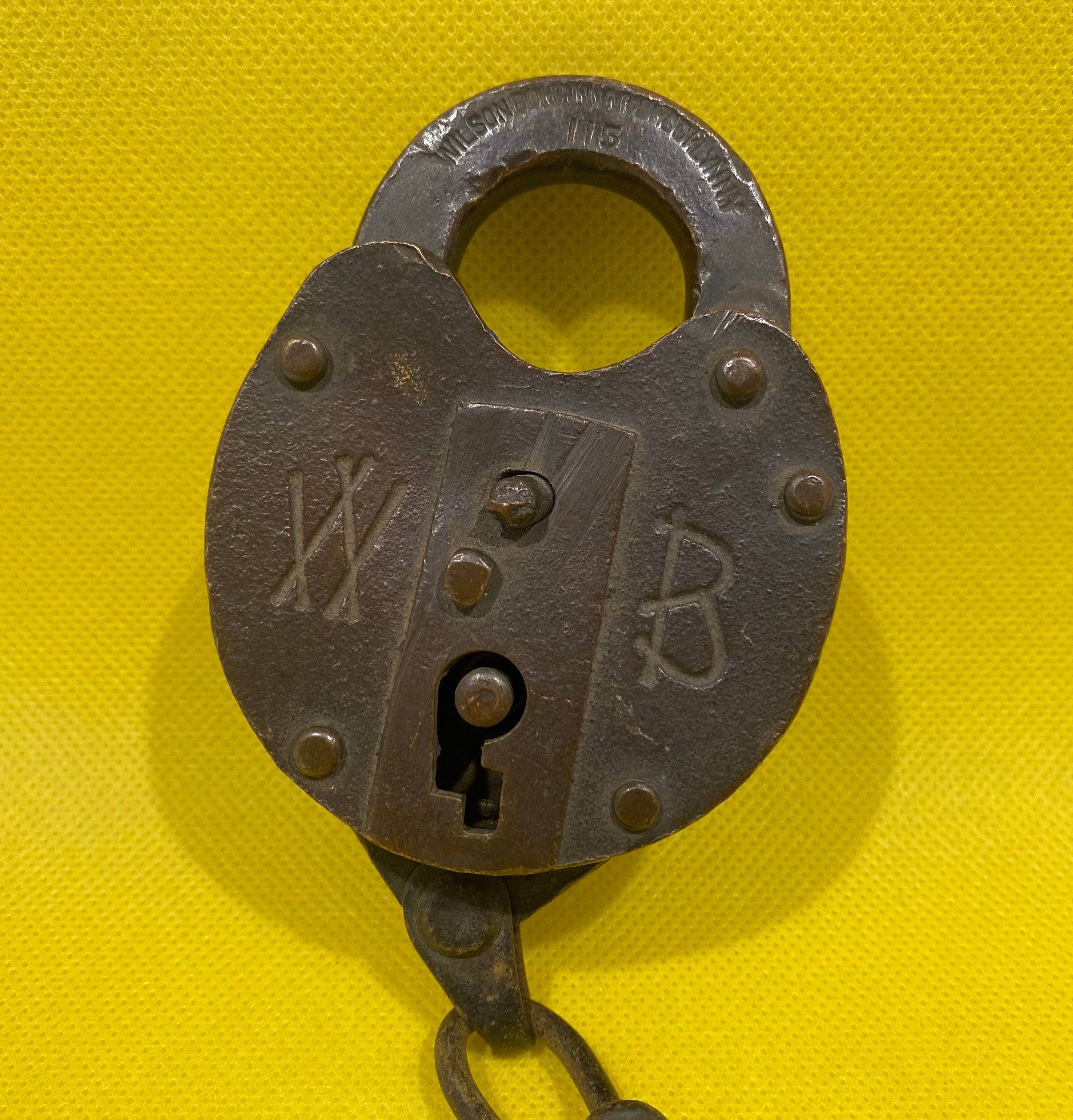 Vintage 1927 Brass Padlock w Chain Lock Bell Telephone of NJ 3.5