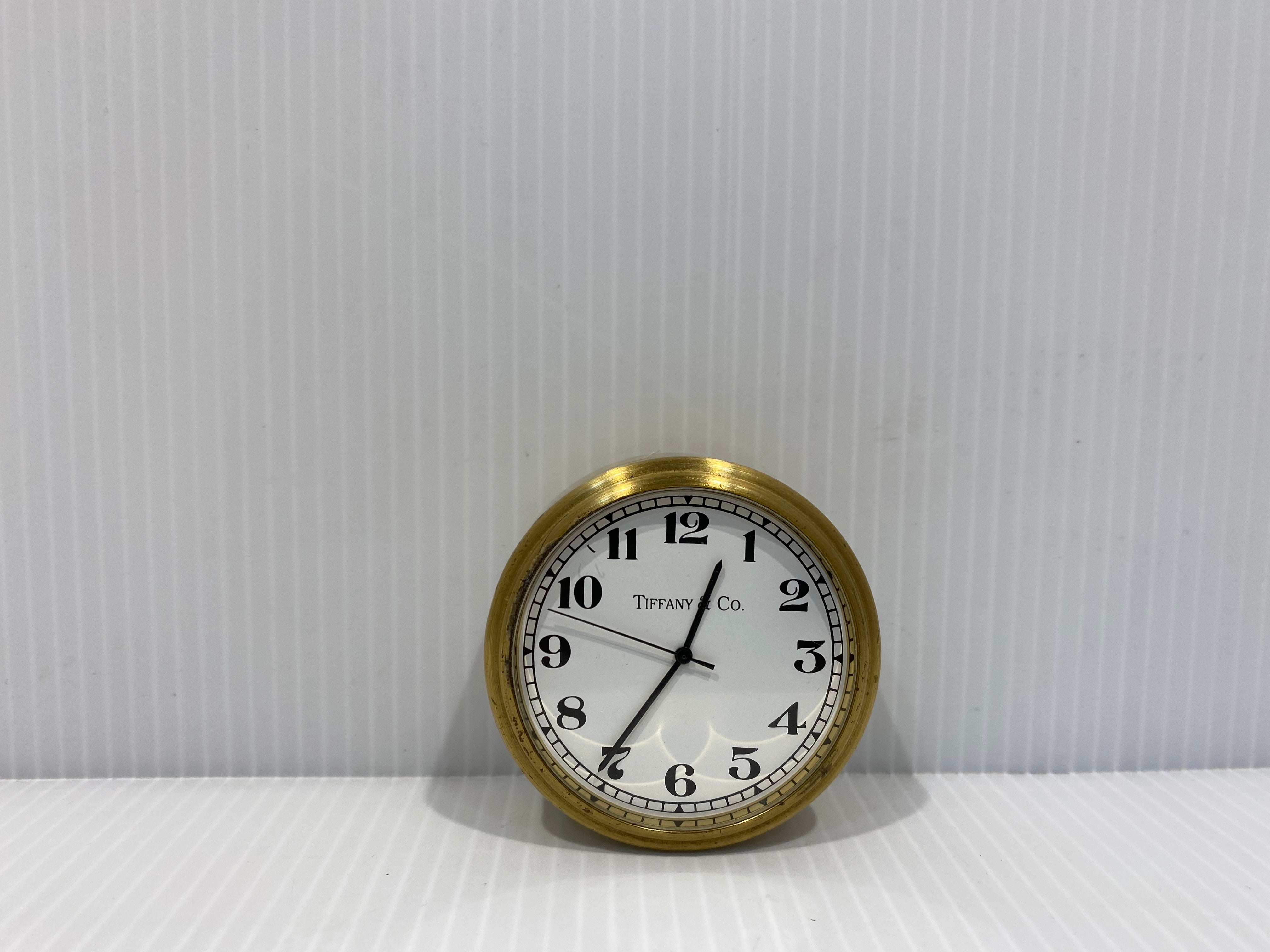 Tiffany & Co. Completely Round Small Brass Guartz Desk Clock With